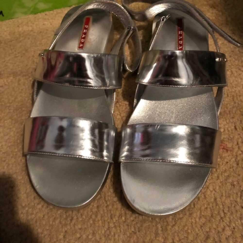 Metallic silver Prada sandals